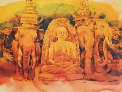 A006 林仁傑---吉象護佛圖 水彩 61x46cm 2010