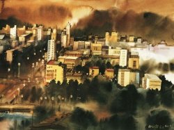 A016 林仁傑---山城夜色 （76x57cm）1991